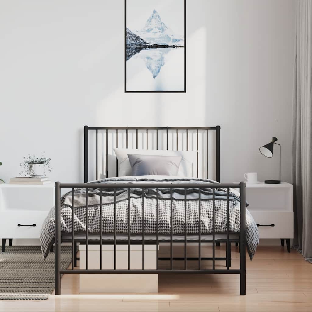 Metalni okvir kreveta uzglavlje i podnožje crni 100x200 cm