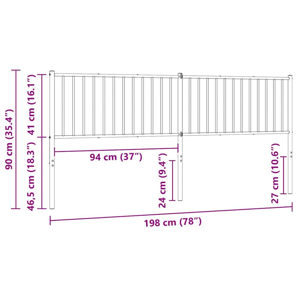 Metalno zamjensko uzglavlje crno 193 cm