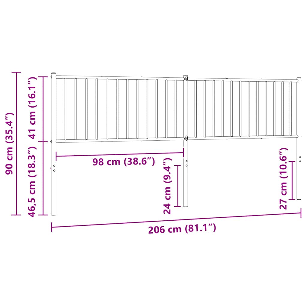 Metalno zamjensko uzglavlje crno 200 cm