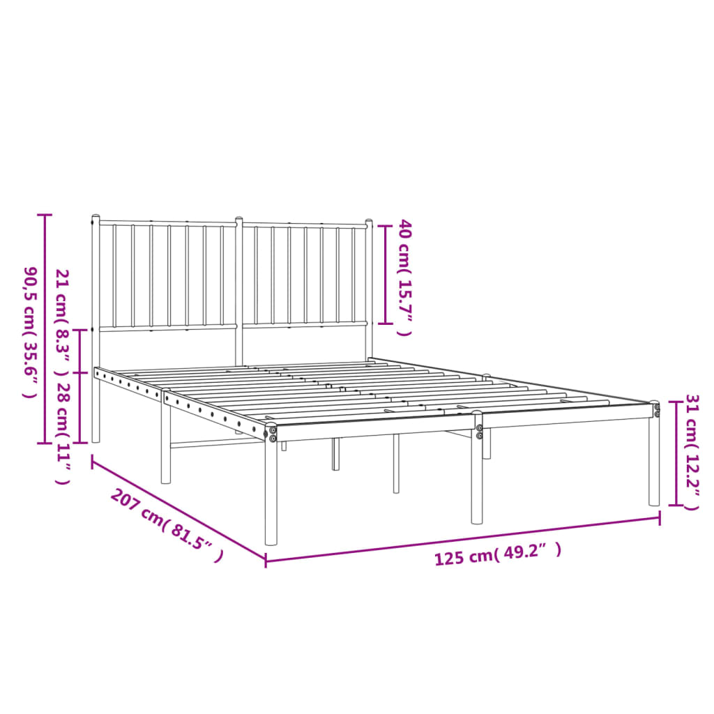 Metalni okvir za krevet s uzglavljem bijeli 120 x 190 cm