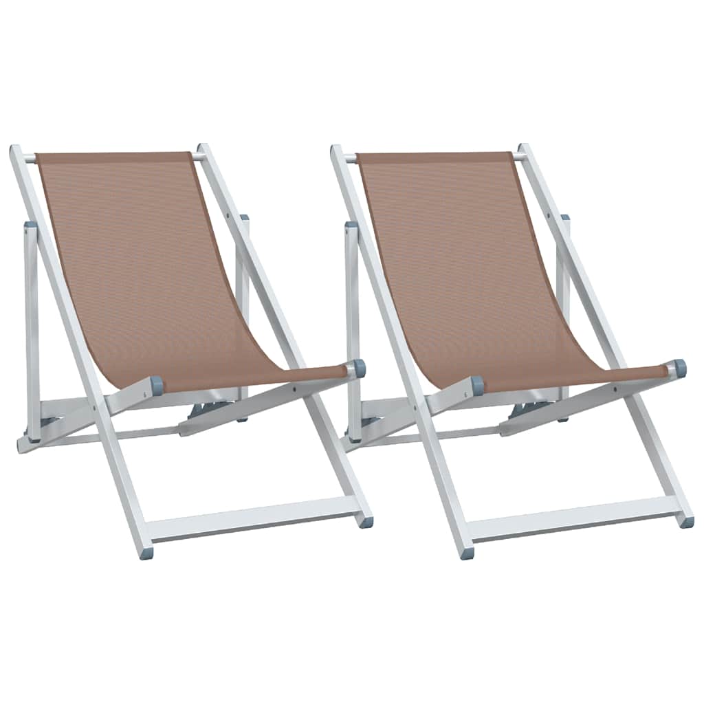 Sklopive stolice za plažu 2 kom smeđi od aluminija i tekstilena