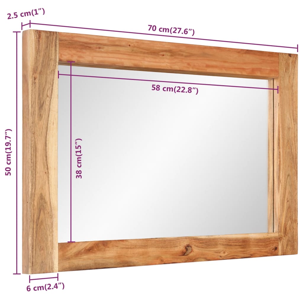 Ogledalo 70 x 50 cm od masivnog bagremovog drva i stakla