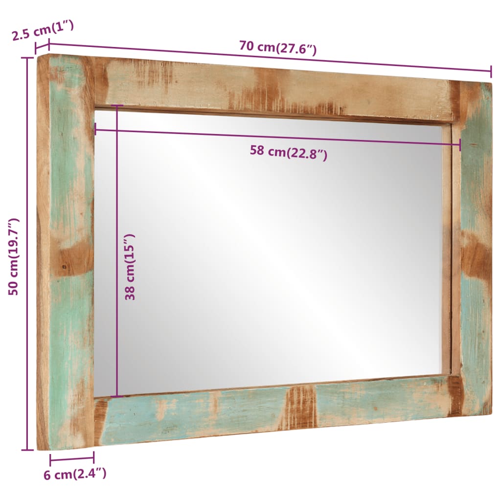 Ogledalo 70 x 50 cm od masivnog obnovljenog drva i stakla
