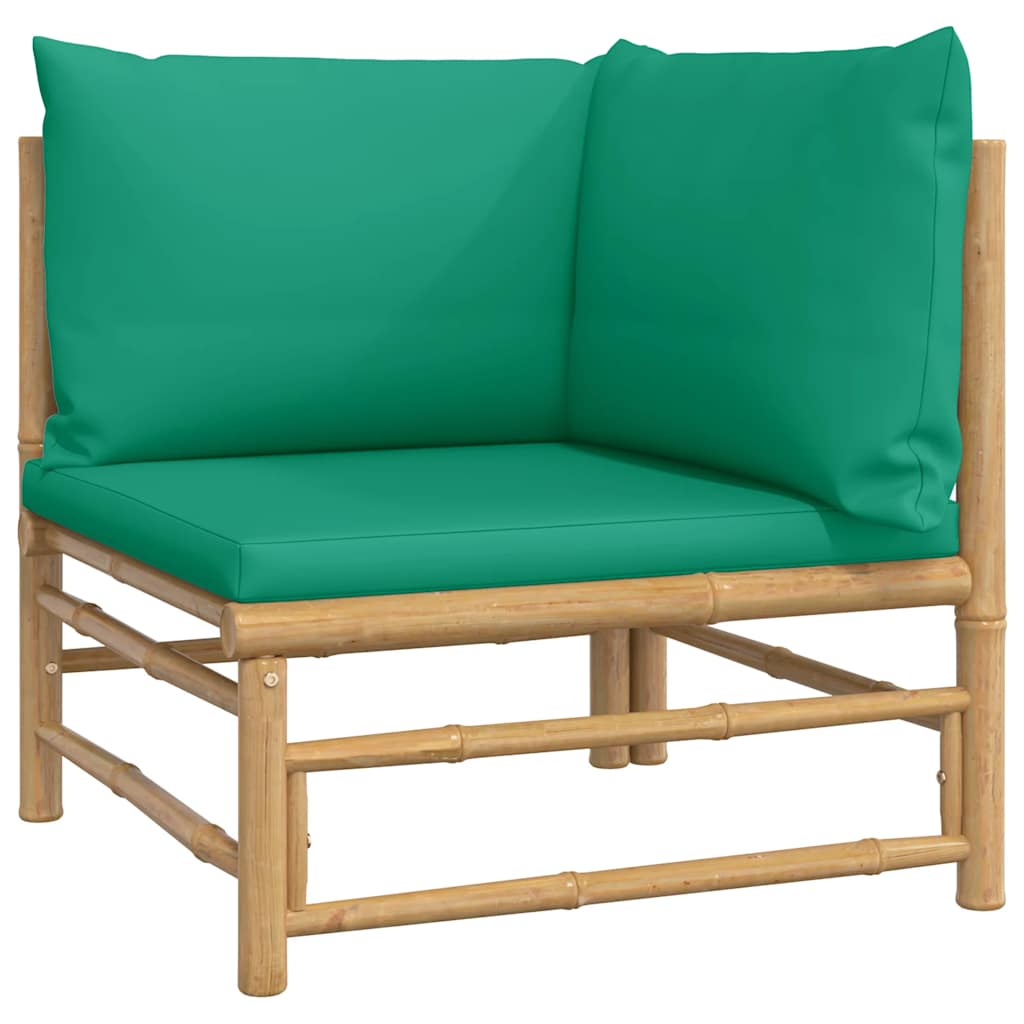 Kutna vrtna sofa od bambusa sa zelenim jastucima