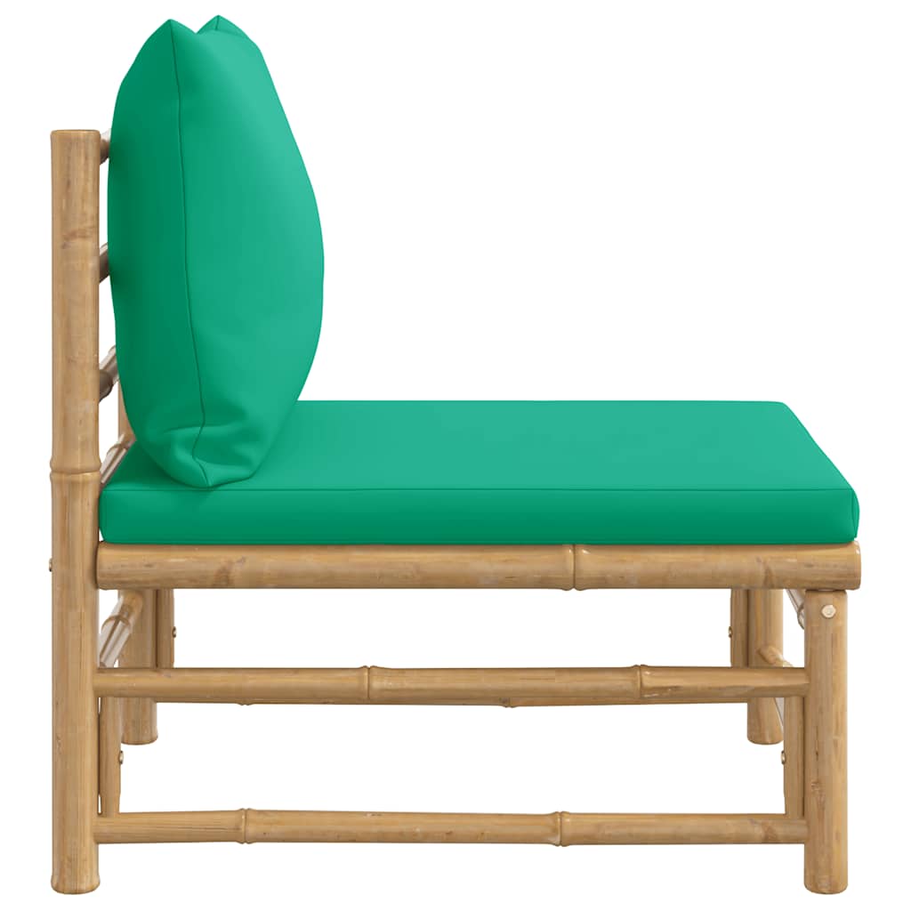 Srednja vrtna sofa od bambusa sa zelenim jastucima