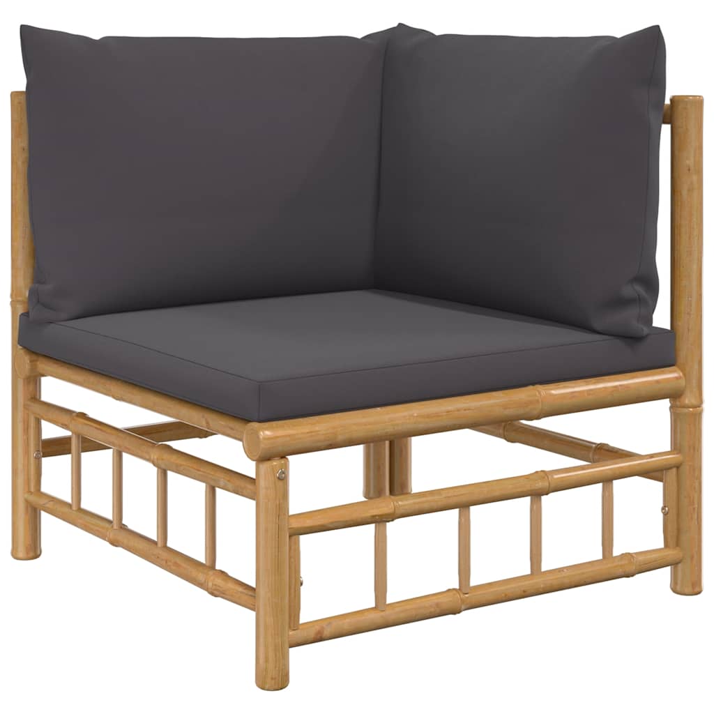 Kutna vrtna sofa od bambusa s tamnosivim jastucima