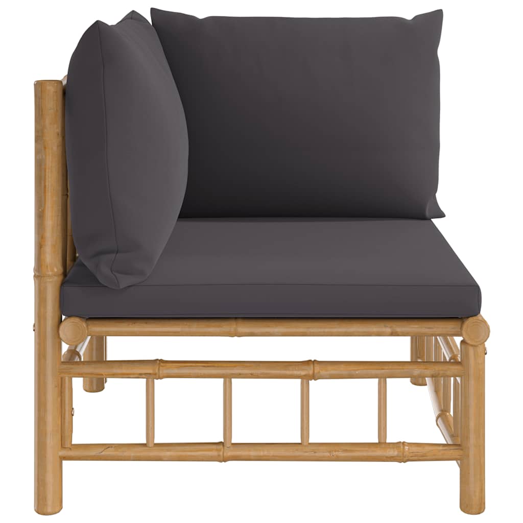 Kutna vrtna sofa od bambusa s tamnosivim jastucima