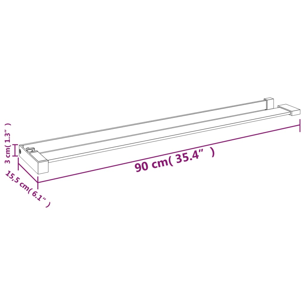 Polica za stijenku tuš-kabine crna 90 cm aluminijska