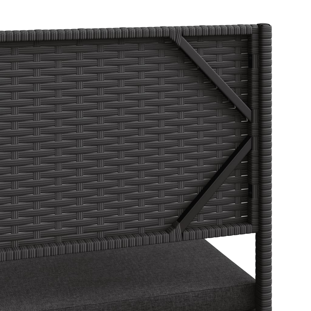 Vrtna sofa L-oblika sa stolom i jastucima crna od poliratana