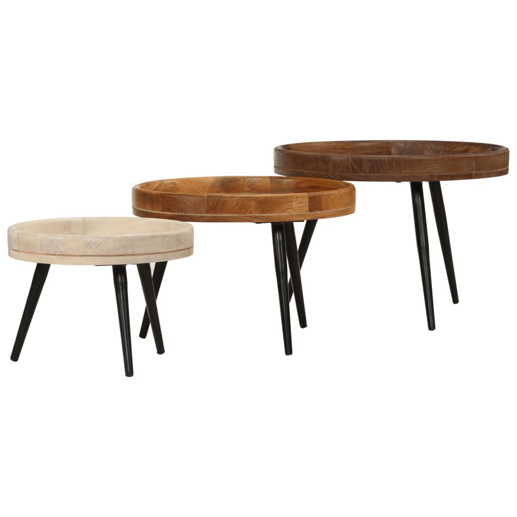 Okrugli stolići za kavu 3 kom od masivnog drva manga