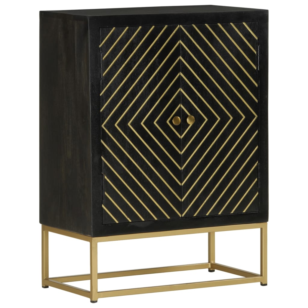Komoda s 2 vrata crno-zlatna 55 x 30 x 75 cm masivno drvo manga
