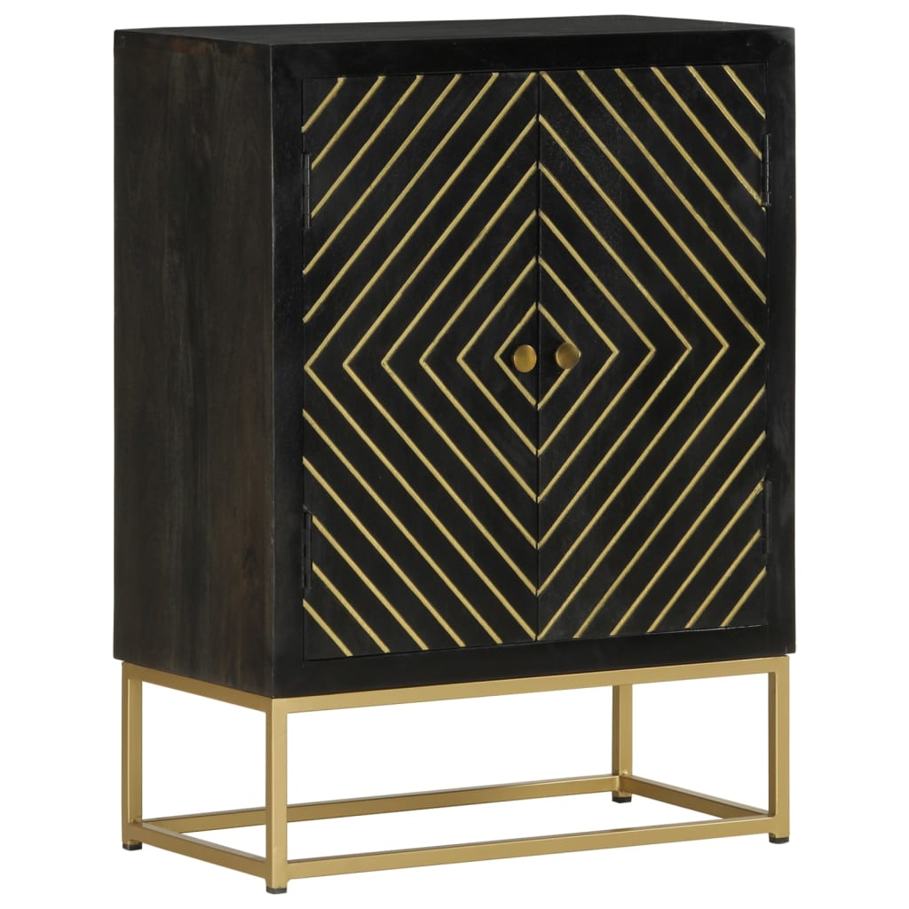 Komoda s 2 vrata crno-zlatna 55 x 30 x 75 cm masivno drvo manga