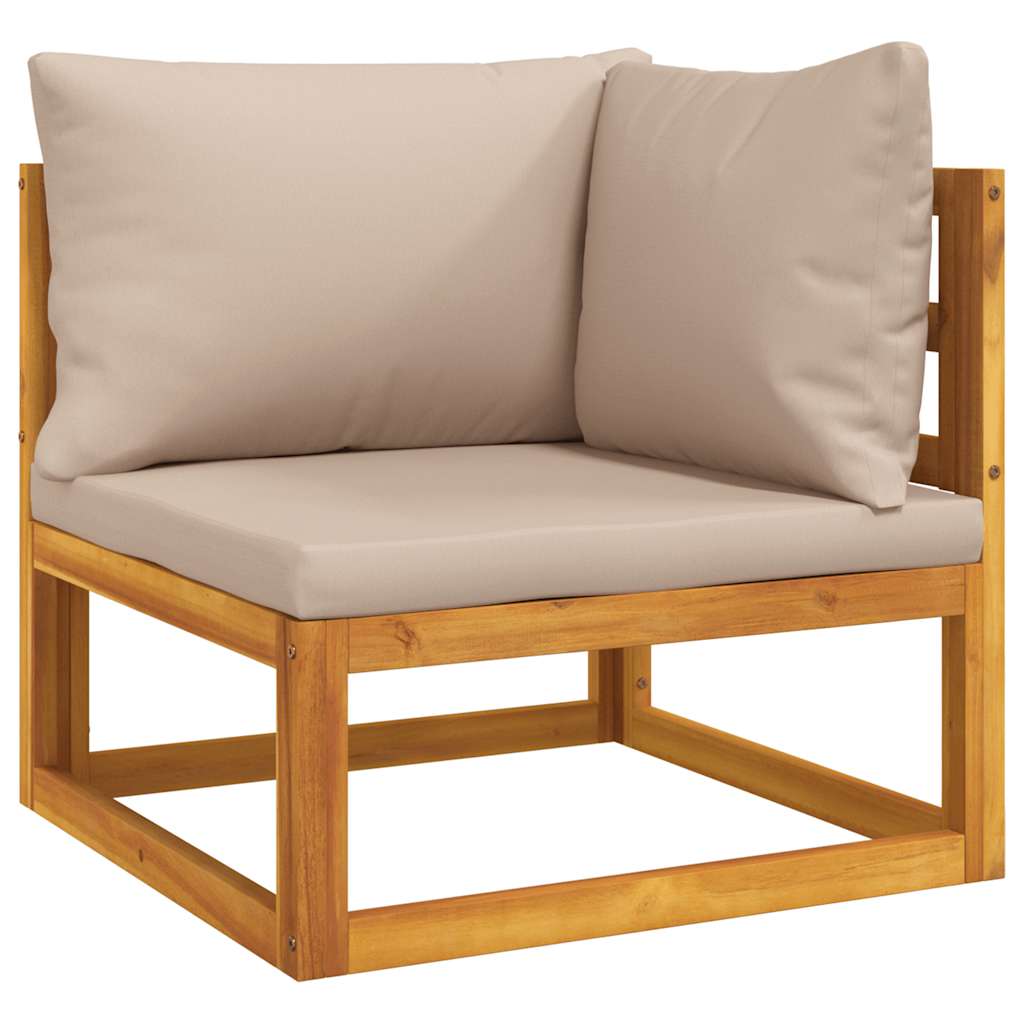Modularna kutna sofa sa smeđesivim jastucima od bagremovog drva