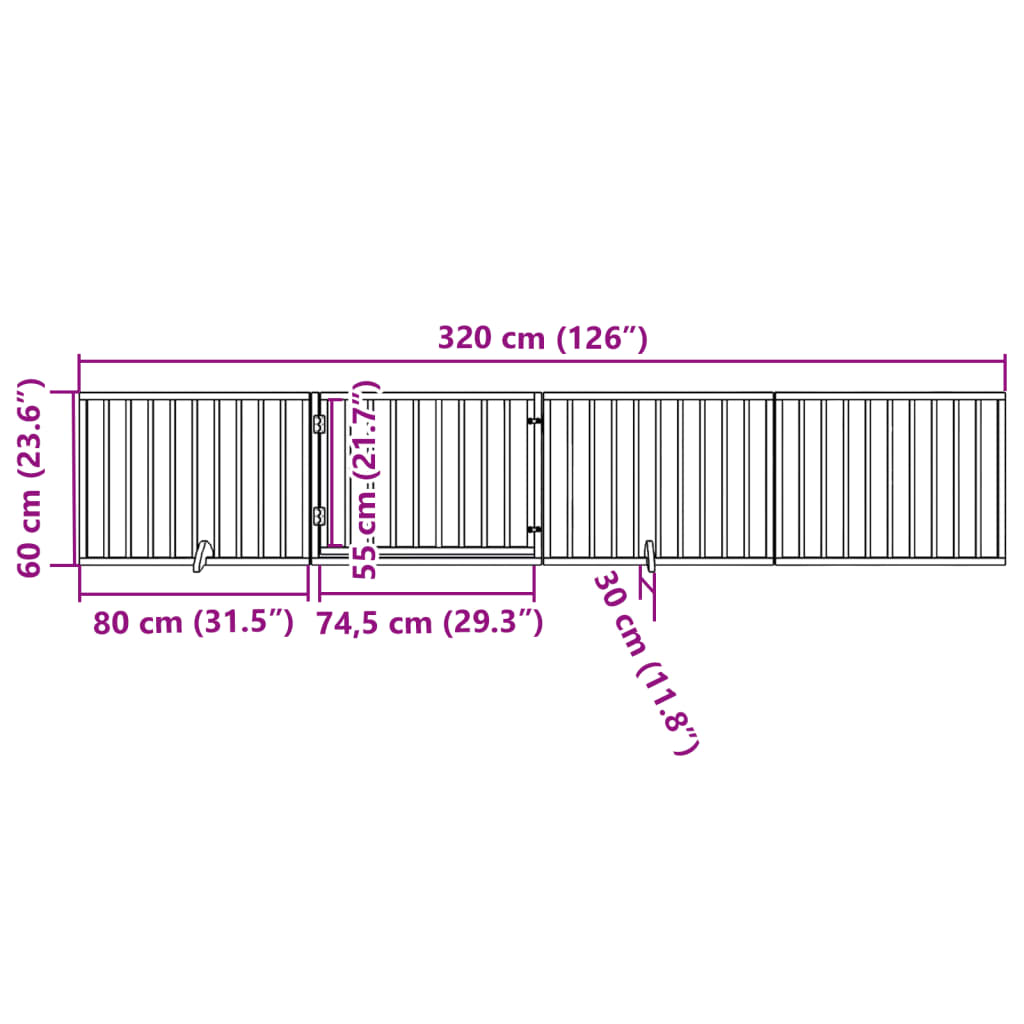 Vrata za pse s vratima sklopiva 4 panela 320 cm drvo topole