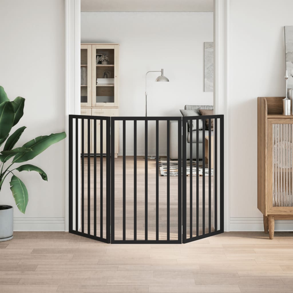 Vrata za pse s 3 panela sklopiva crna 150 cm od drva topole