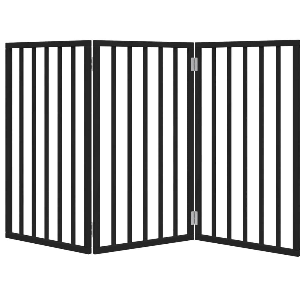 Vrata za pse s 3 panela sklopiva crna 150 cm od drva topole