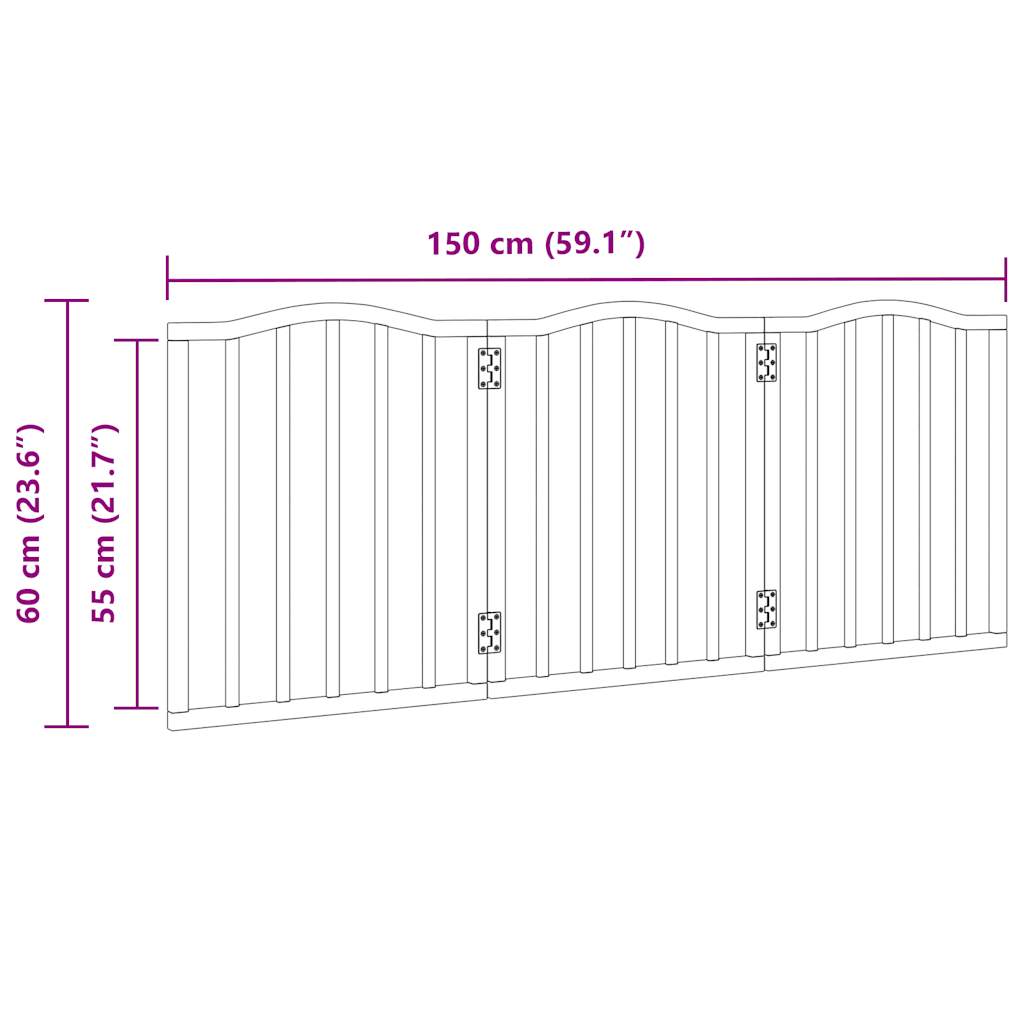 Vrata za pse s 3 panela sklopiva 150 cm od drva topole
