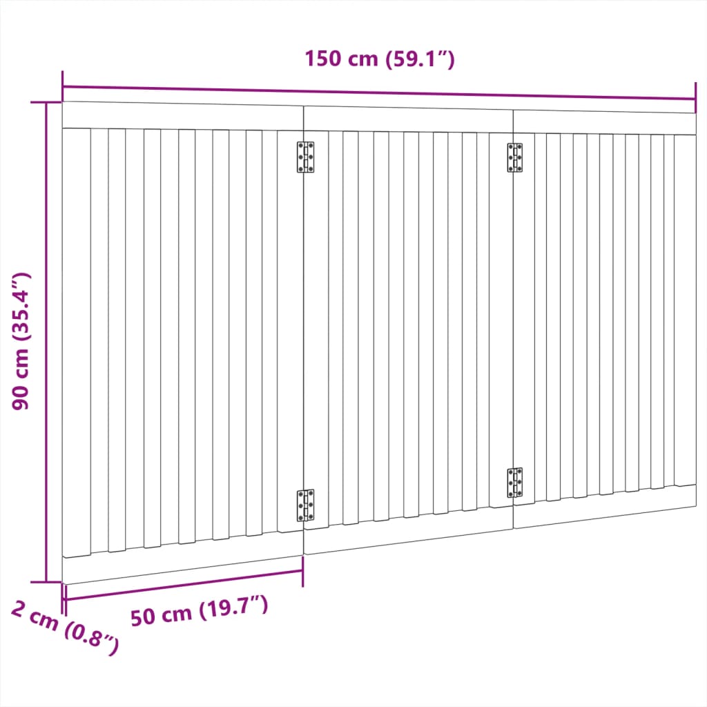 Vrata za pse s 3 panela sklopiva bijela 150 cm od drva topole