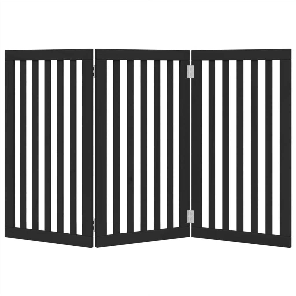 Vrata za pse s 3 panela sklopiva crna 150 cm od drva topole