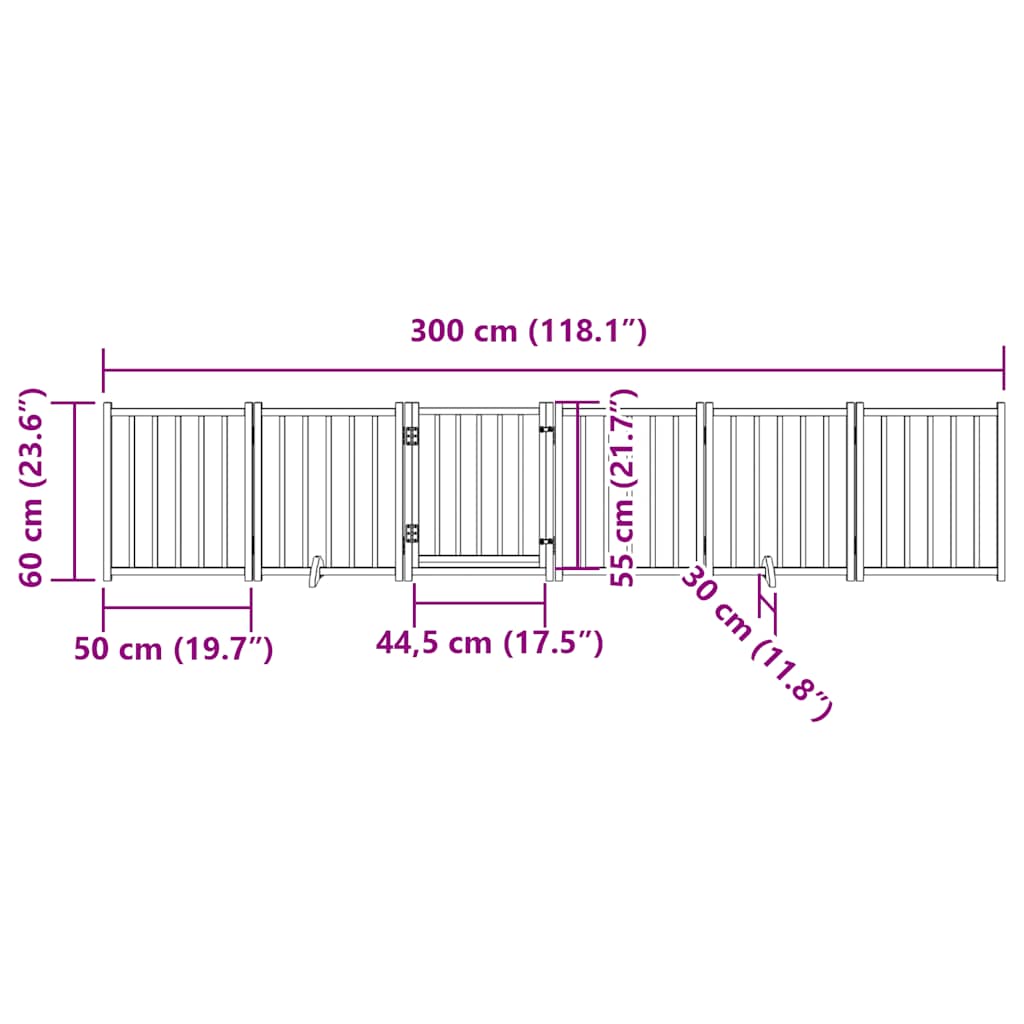 Vrata za pse s vratima sklopiva 6 panela 300cm masivna jelovina