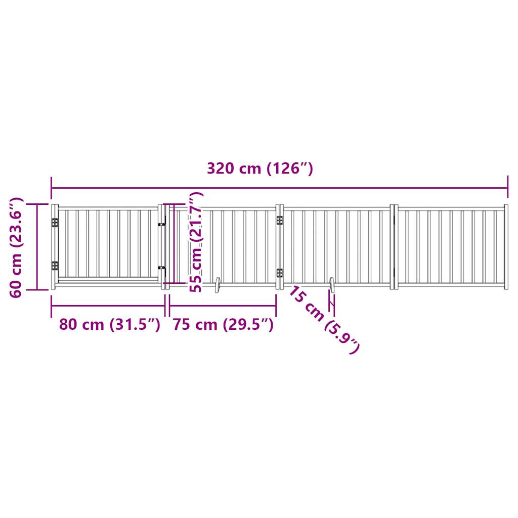 Vrata za pse s vratima sklopiva 4 panela bijela 320 cm