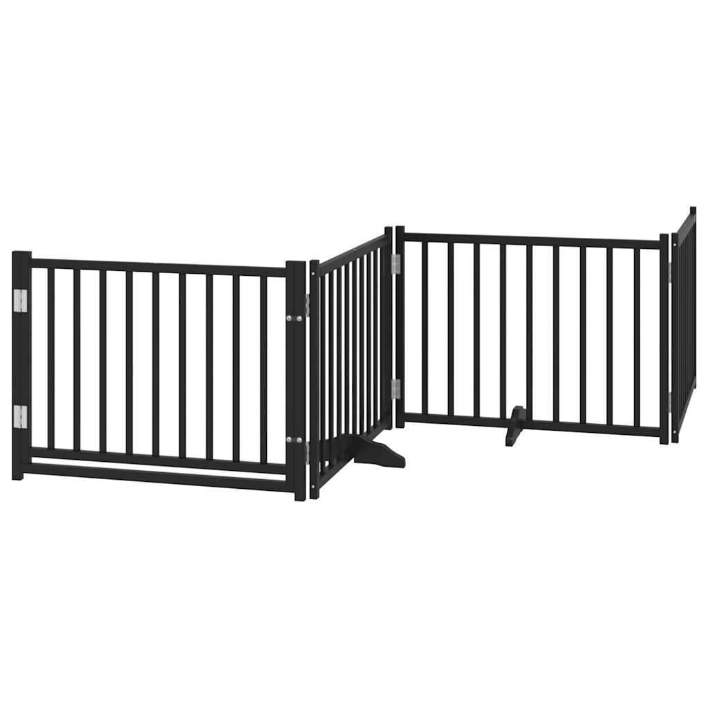 Vrata za pse s vratima sklopiva 4 panela crna 320 cm