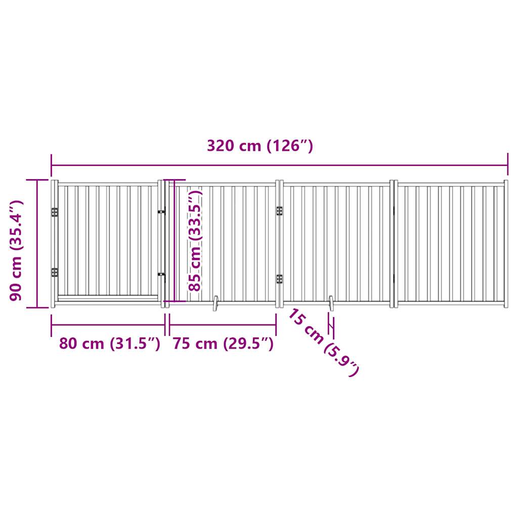 Vrata za pse s vratima sklopiva 4 panela crna 320 cm