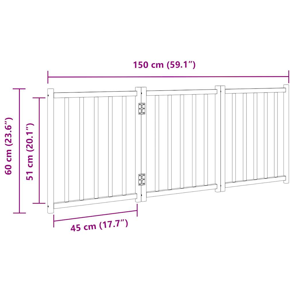 Vrata za pse sklopiva 3 panela smeđi hrast 150 cm