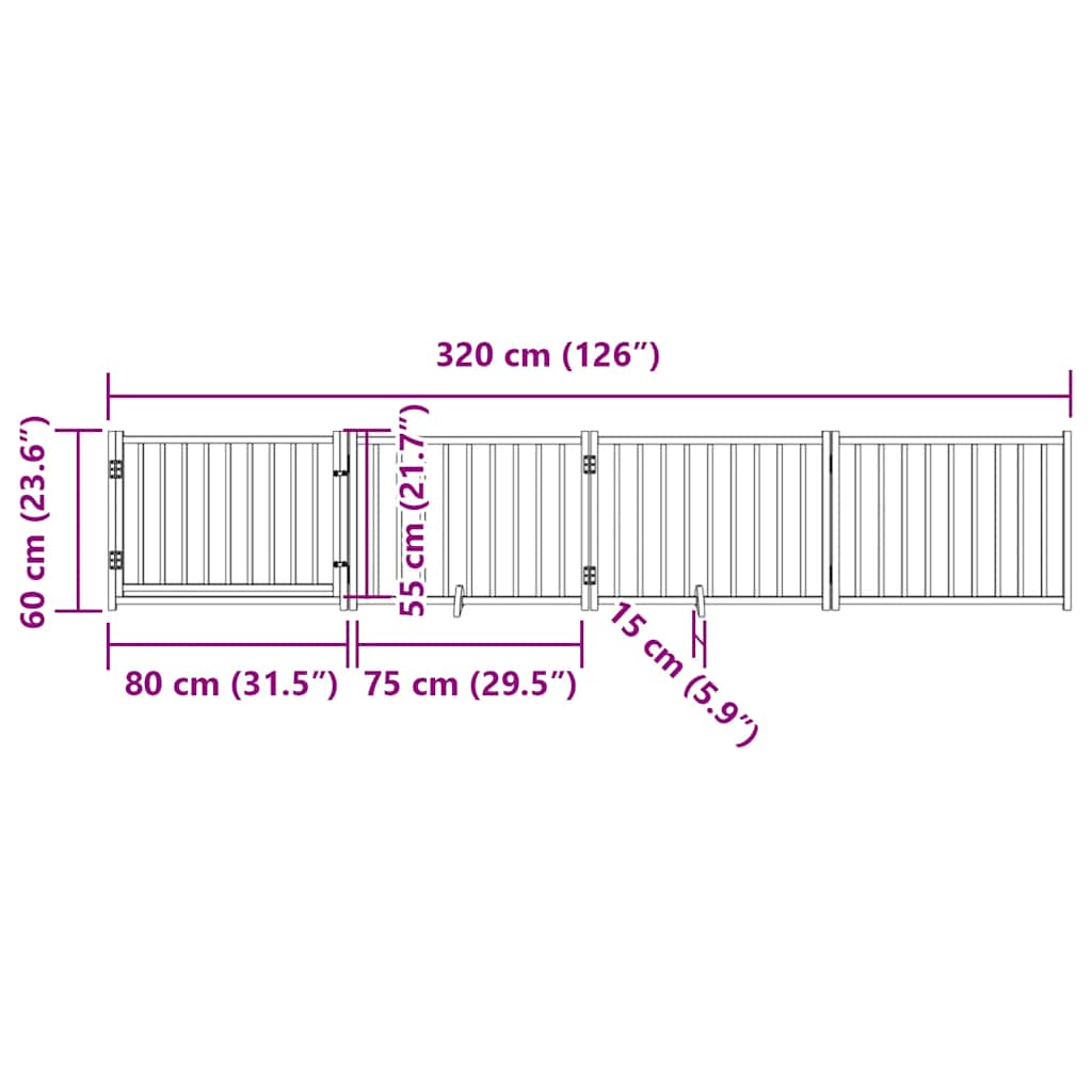 Vrata za pse s vratima sklopiva 4 panela smeđi hrast 320 cm