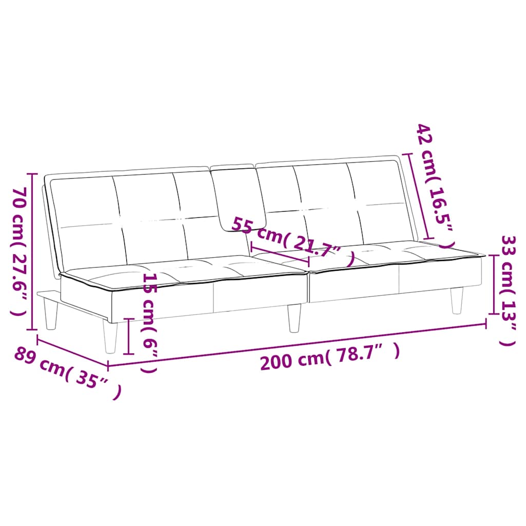 Kauč na razvlačenje s držačima za čaše tamnozeleni baršunasti