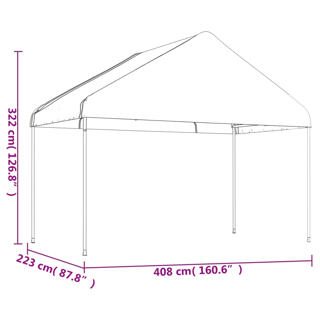 Sjenica s krovom bijela 4,08 x 2,23 x 3,22 m polietilen