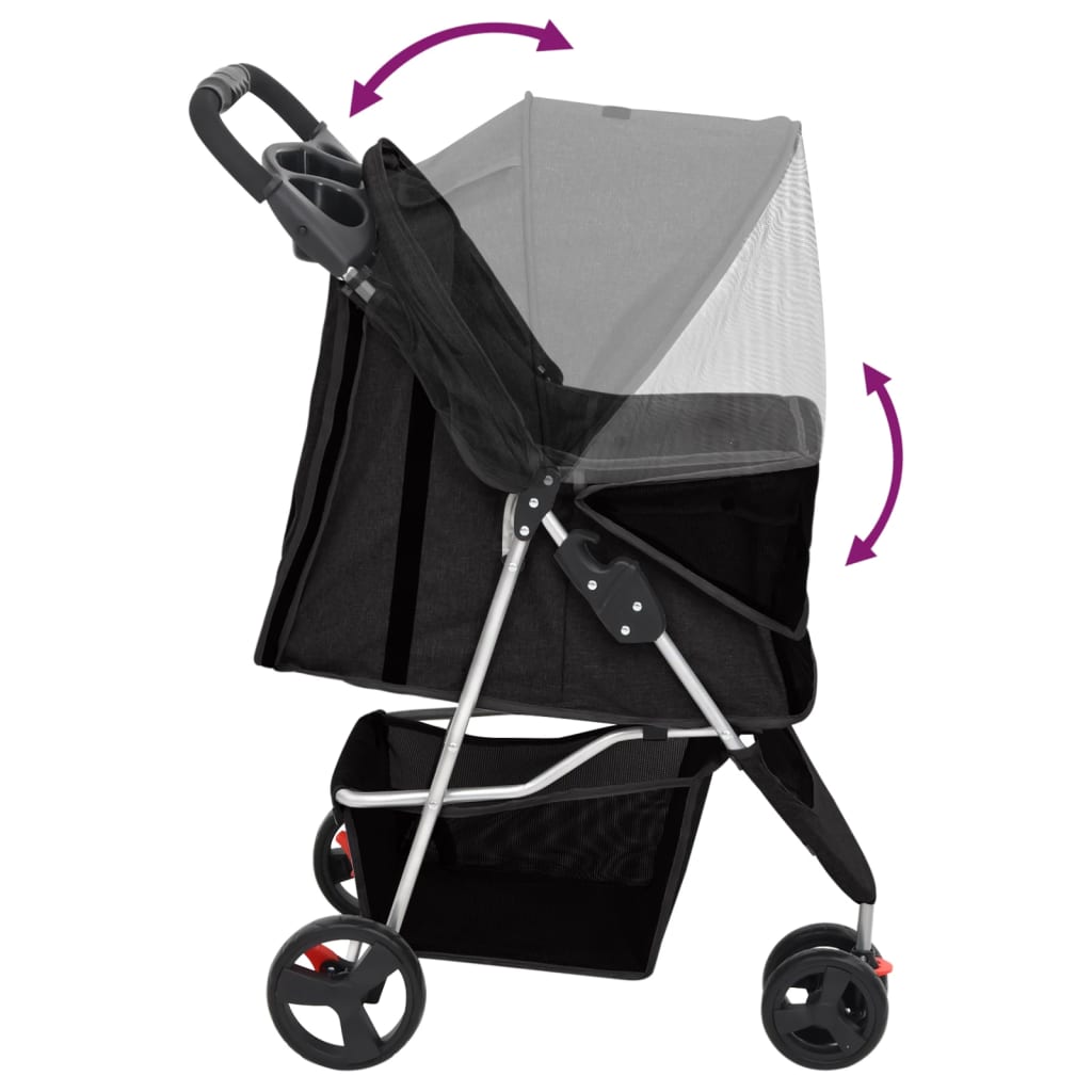 Sklopiva kolica za pse crna 80 x 46 x 98 cm od tkanine oxford