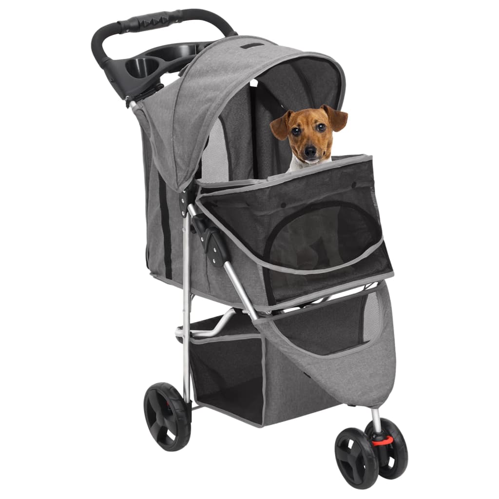Sklopiva kolica za pse siva 80 x 46 x 98 cm od tkanine Oxford