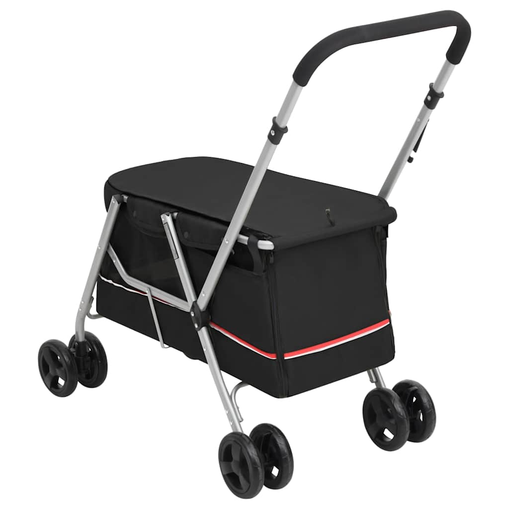 Sklopiva kolica za pse crna 100 x 49 x 96 cm od lanene tkanine