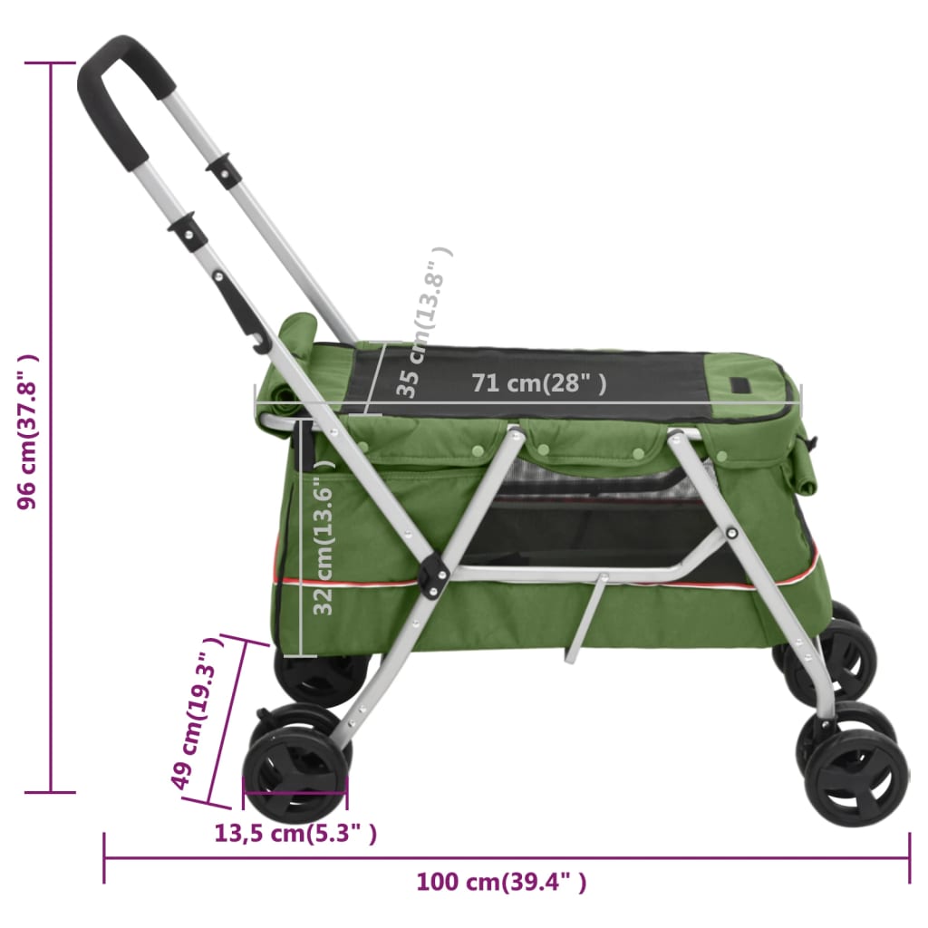 Sklopiva kolica za pse zelena 100x49x96 cm od lanene tkanine
