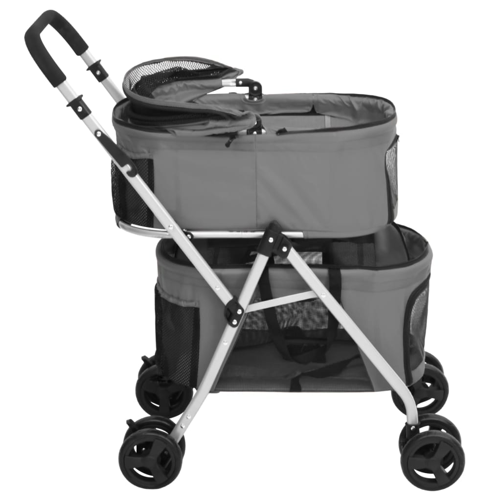 2-slojna sklopiva kolica za pse siva 83x48x97 cm tkanina oxford
