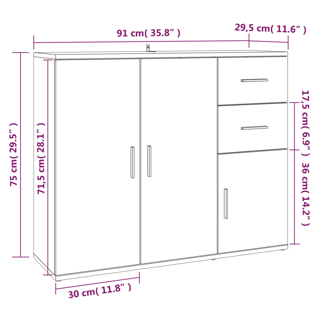 Komoda boja dimljenog hrasta 91x29,5x75cm od konstruiranog drva