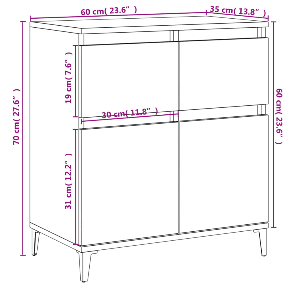 Komoda siva boja betona 60x35x70 cm od konstruiranog drva