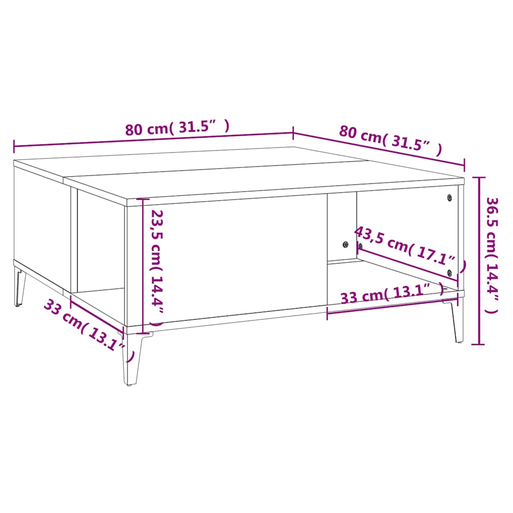 Stolić za kavu crni 80 x 80 x 36,5 cm od konstruiranog drva