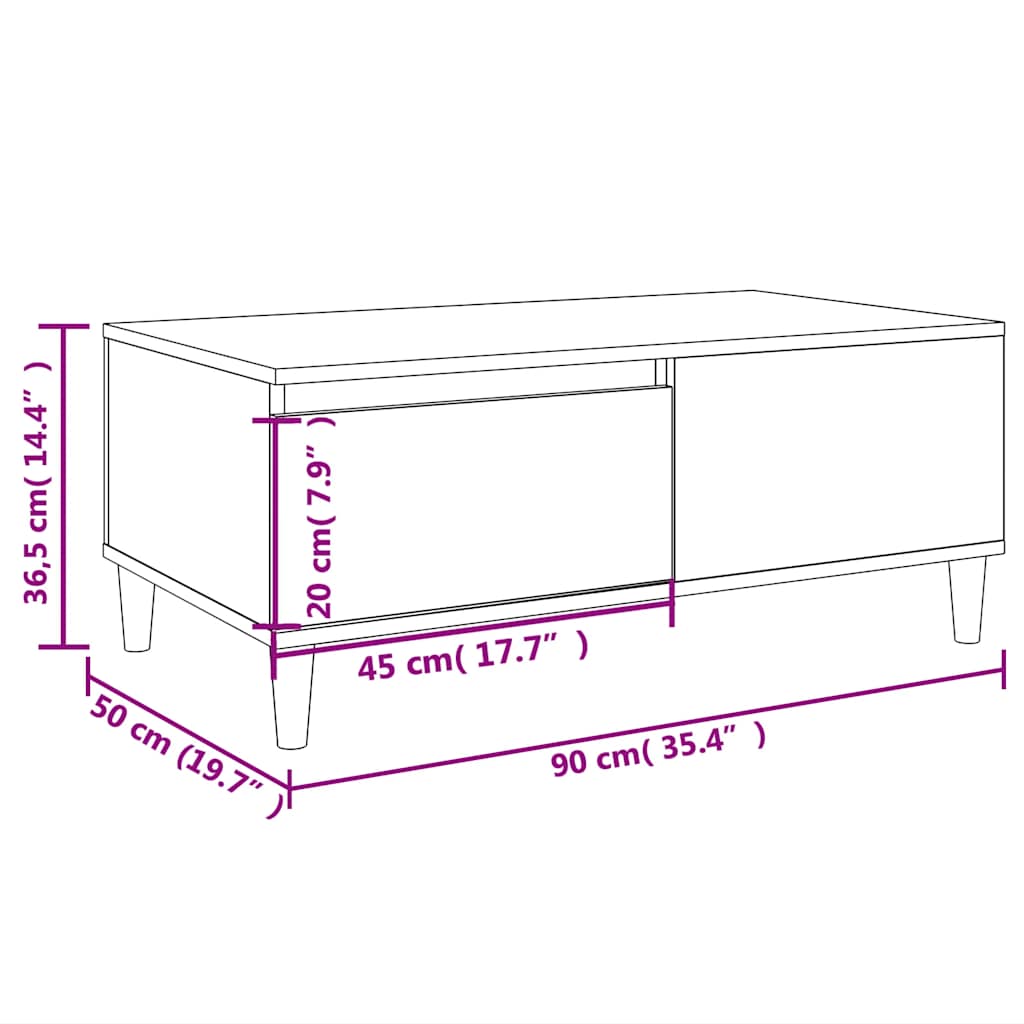 Stolić za kavu boja hrasta 90x50x36,5 cm konstruirano drvo