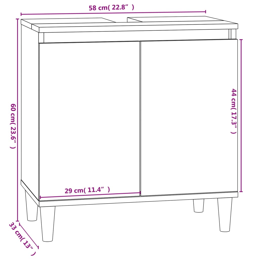 Ormarić za umivaonik bijeli 58 x 33 x 60 cm konstruirano drvo