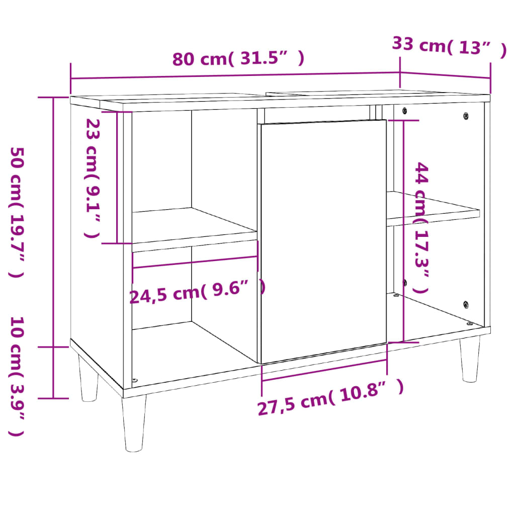 Ormarić za umivaonik bijeli 80 x 33 x 60 cm konstruirano drvo