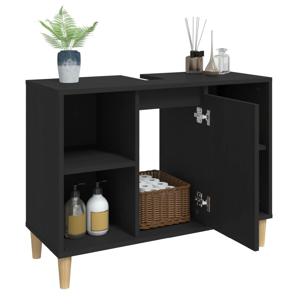Ormarić za umivaonik crni 80 x 33 x 60 cm konstruirano drvo