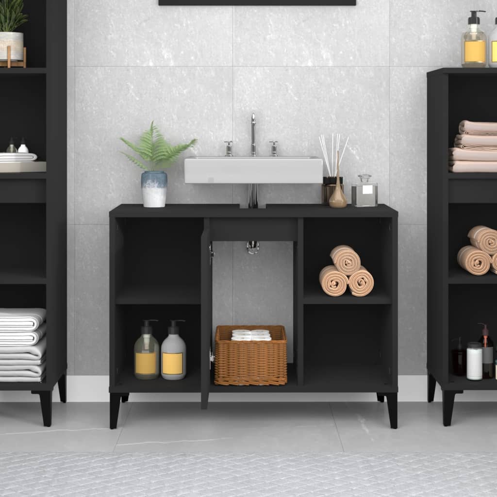Ormarić za umivaonik crni 80 x 33 x 60 cm konstruirano drvo