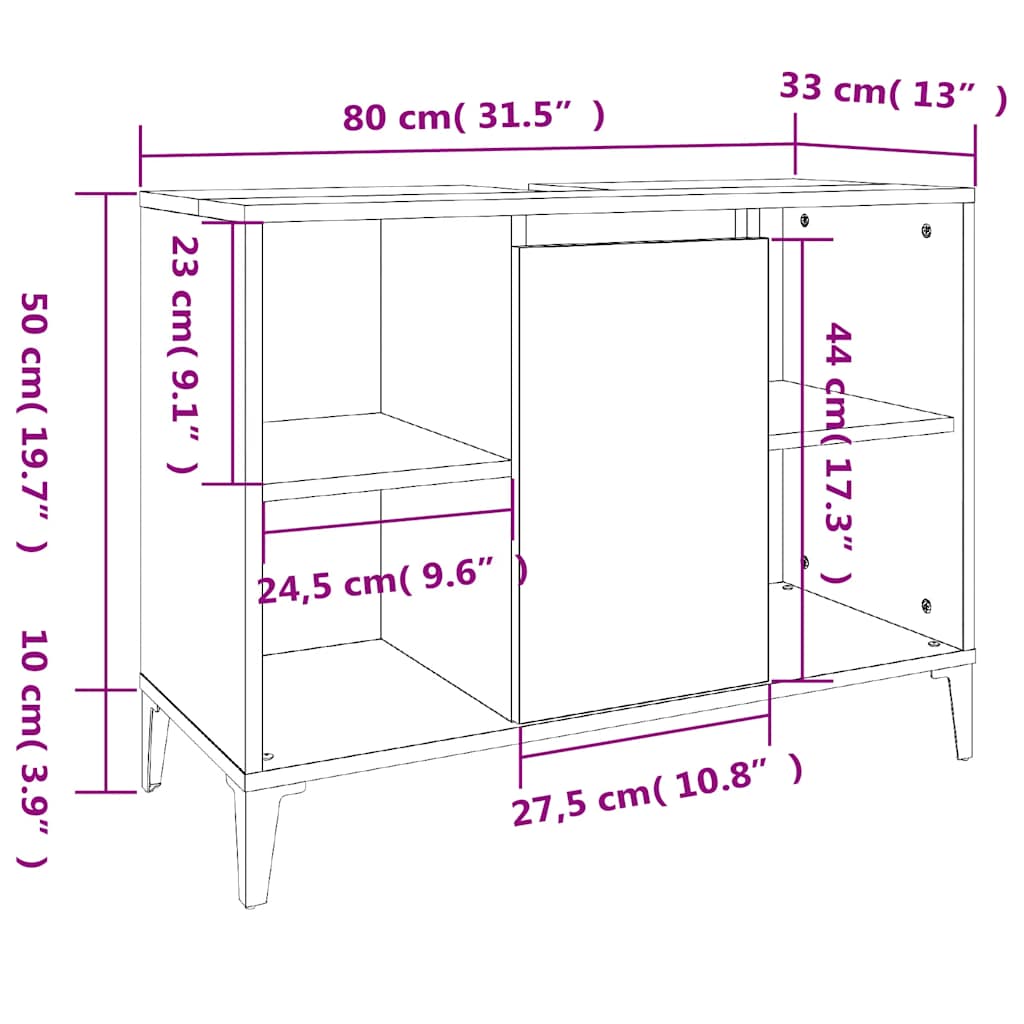 Ormarić za umivaonik crni 80 x 33 x 60 cm konstruirano drvo
