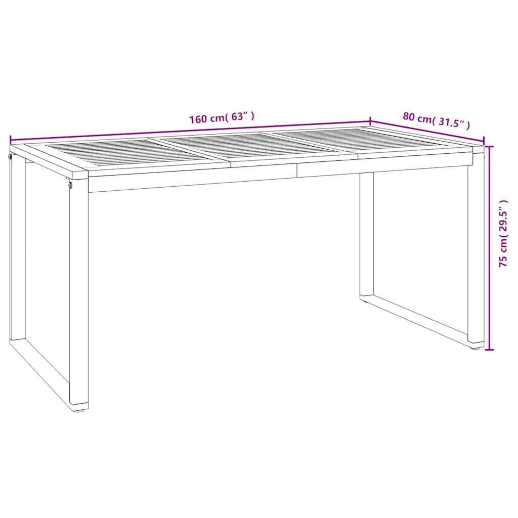 Vrtni stol s U-nogama 160 x 80 x 75 cm od masivnog drva bagrema