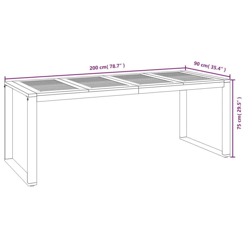 Vrtni stol s U-nogama 200 x 90 x 75 cm od masivnog drva bagrema