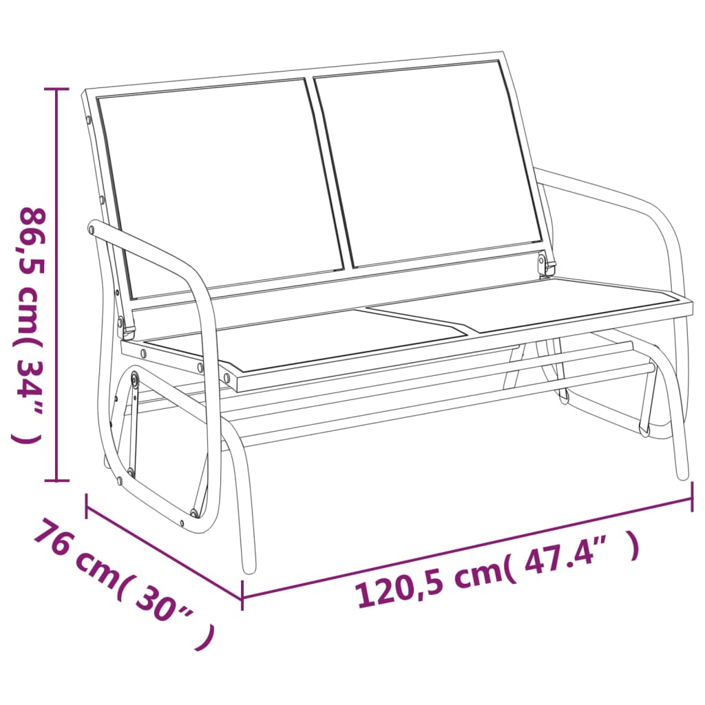 Vrtna klupa za ljuljanje crna 120,5x76x86,5 cm tekstil i čelik