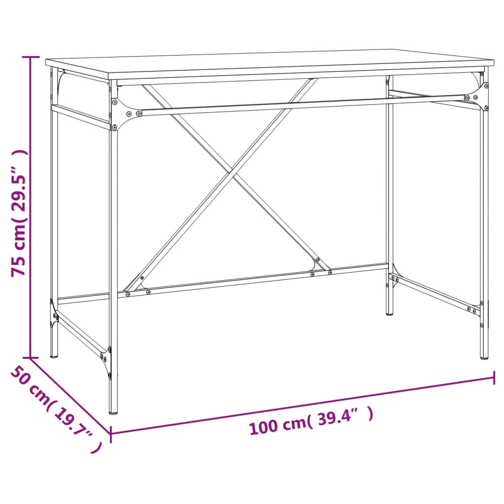 Radni stol boja hrasta 100x50x75 cm konstruirano drvo i željezo