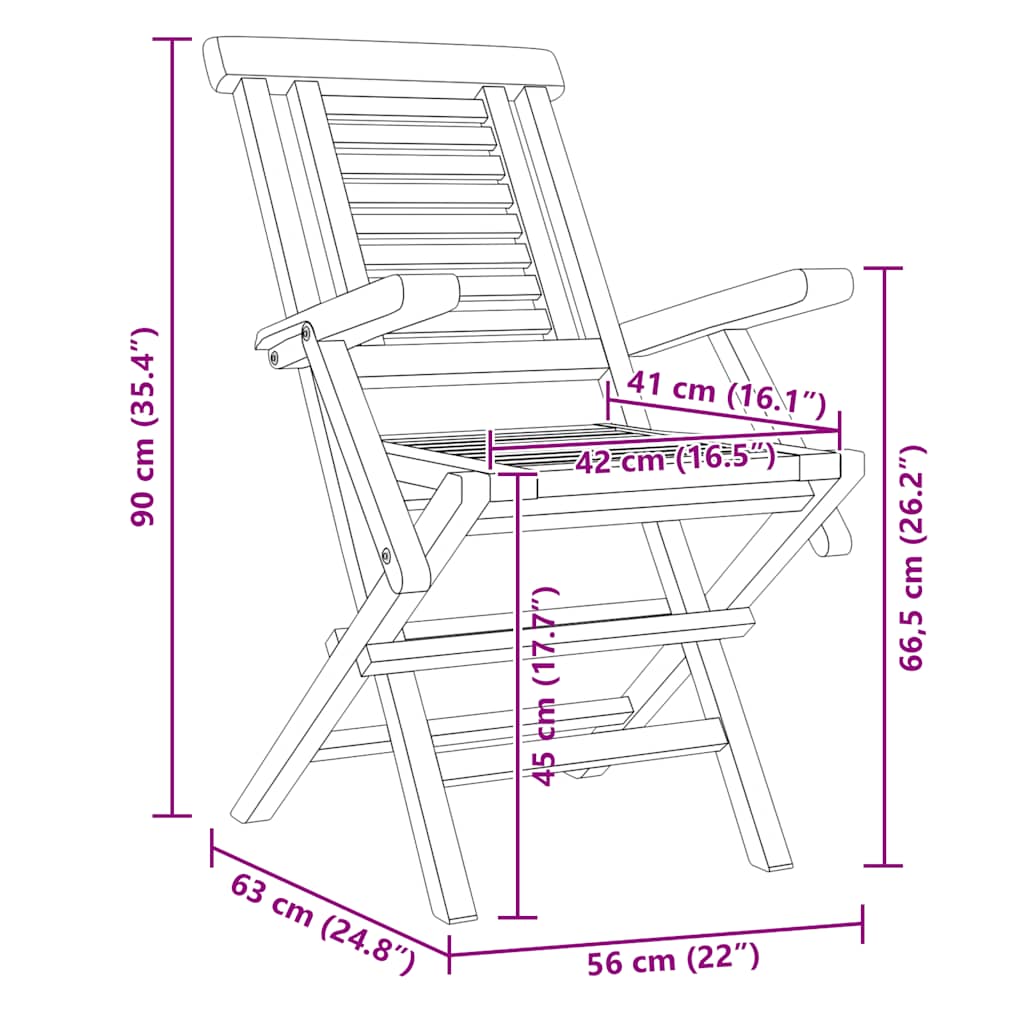 Sklopive vrtne stolice 8 kom 56x63x90 cm od masivne tikovine